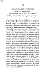 Cover of Consécration de Mgr Dontenville, évêque de Germanicopolis, coadjuteur de Mgr Durieu, évêque de Westminster