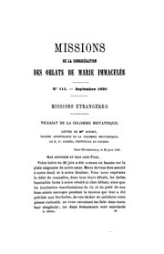 Cover of Vicariat de la Colombie Britannique: lettre de Mgr. Durieu, vicaire apostolique de la Colombie Britannique, au R. P. Augier, provincial au Canada