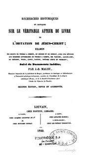 Cover of Recherches historiques et critiques sur le véritable auteur du livre de l'Imitation de Jésus-Christ