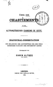 Cover of Über die Chastïements in den altfranzösischen Chansons de geste