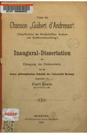 Cover of Ueber die Chanson "Guibert d'Andrenas" (Classification der Handschriften, Analyse und Quellenuntersuchung)