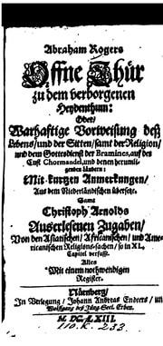 Cover of Abraham Rogers Offne Thür zu dem verborgenen Heydenthum, oder, Warhaftige Vorweisung dess Lebens und Sittens, samt der Religion und Gottesdienst der Bramines auf der Cust Chormandel, und denen herumligenden Ländern