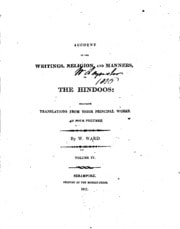 Cover of Account of the Writings, Religion, and Manners, of the Hindoos:: Including