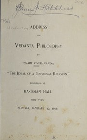 Cover of Address on Vedanta philosophy