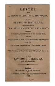 Cover of A letter from a minister to his parishioners, on the truth of Scripture, as demonstrated by the