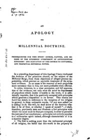 Cover of An Apology for Millennial Doctrine: In the Form in which it was Entertained