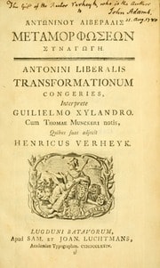 Cover of Antoninou Liberalis Metamorphaseon synagoge = Antonini Liberalis Transformationum congeries