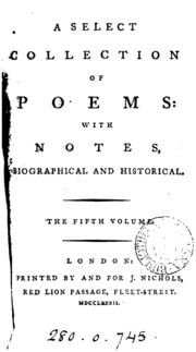 Cover of A select collection of poems: with notes [by J. Nichols]