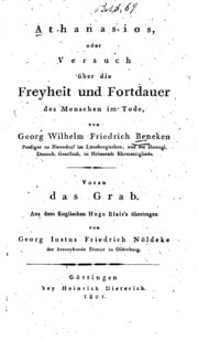 Cover of Athanasios, oder, Versuch über die Freyheit und Fortdauer des Menschen im Tode