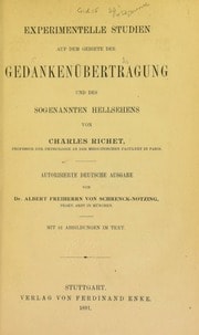 Cover of Experimentelle Studien auf dem Gebiete der Gedankenübertragung und des sogenannten Hellsehens