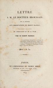 Cover of Lettre à M. le docteur Broussais, sur sa réponse aux Observations du baron Massias, relatives à son livre De l'irritation et de la folie