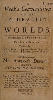Cover of A week's conversation on the plurality of worlds