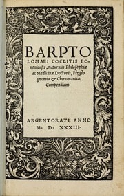 Cover of Barptolomaei Coclitis bononiensis, naturalis philosophiae ac medicinae doctoris, Physiognomiae & chiromantiae compendium