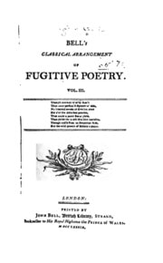Cover of Bell's Classical Arrangement of Fugitive Poetry ...: Vol. III