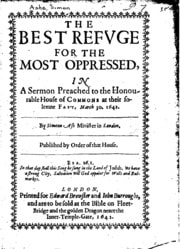 Cover of The Best Refvge for the Most Oppressed: In a Sermon Preached to the Honourable House of Commons
