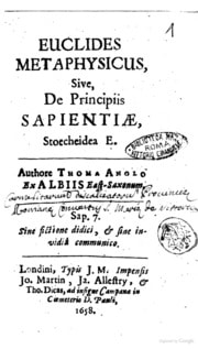 Cover of Euclides metaphysicus, sive, De principiis sapientiae, stoecheidea E. Authore Thoma Anglo ex Albiis East-Saxonum