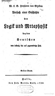 Cover of Versuch einer Geschichte der Logik und Metaphysik bey den Deutschen von Leibnitz bis auf gegenwärtige Zeit