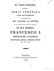 Cover of Il vero eroismo, ossia, Adria serenata