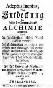 Cover of Adeptus ineptus, oder Entdeckung der falsch berühmten Kunst Alchimie genannt