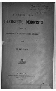 Cover of Ein angebliches Bruchstück Democrits über die Entdeckung unterirdischer Quellen
