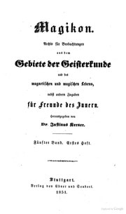 Cover of Magikon. Archiv für Beobachtungen aus dem Gebiete der Geisterkunde und des magnetischen und magischen Lebens nebst andern Zugaben für Freunde des Innern Lebens herausgegeben von Dr. Justinus Kerner