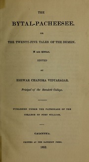 Cover of The bytal-pacheesee; or the twenty-five tales of the demon