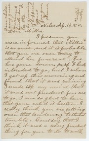Cover of Lucy Shinn's letter to her daughter, Milicent, about a funeral, a young lady's duty, Millie's commencement appointment, and a birthday wish