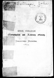 Cover of Inaugural address delivered before Knox college Metaphysical and Literary Society [microform]