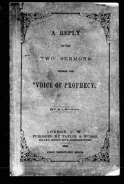 Cover of A reply to the two sermons termed the "Voice of prophecy" [microform]