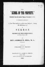 Cover of The "School of the prophets" [microform]