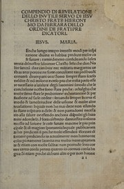Cover of Compendio di reuelatione dello inutile seruo di Iesu Christo frate Hieronymo da Ferrara dello ordine de frati predicatori
