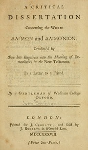 Cover of A critical dissertation concerning the words daimon and daimonion