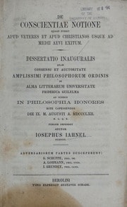 Cover of De conscientiae notione qualis fuerit apud veteres et apud Christianos usque ad medii aevi eritum