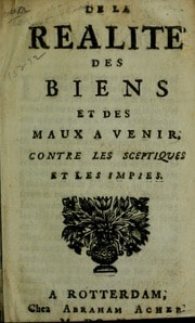 Cover of De la realité des biens et des maux a venir