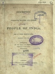 Cover of Description of the character, manner, and customs of the people of India; and of their institutions, religious and civil