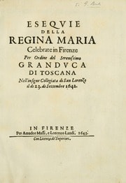 Cover of Esequie della Regina Maria