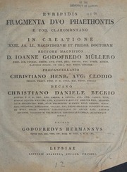 Cover of Euripidis fragmenta duo Phaethontis e cod. Claromontano ...