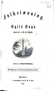 Cover of Egils Saga, gjenfortalt af H. H. Lefolii. Versene ved Svend Grundtvig. Ved Udvalget for Folkeoplysnings Fremme