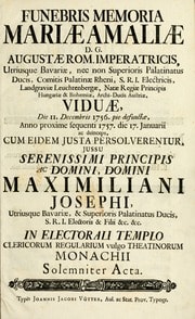 Cover of Funebris memoria Mariae Amaliae D.G. Augustae Rom. Imperatricis ... viduae, die 11. Decembris 1756 pie defunctae