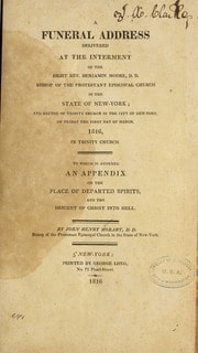 Cover of A funeral address delivered at the internment of the Right Rev. Benjamin Moore, D.D