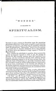 Cover of "Wonder" in relation to spiritualism: an essay delivered to the Liverpool Phrenological Society