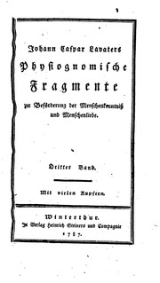 Cover of J.C. Lavaters Physiognomische Fragmente zur Beförderung der Menschenkenntniss und Menschenliebe