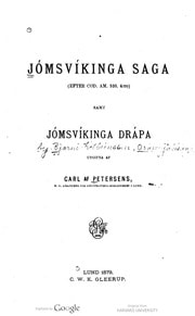 Cover of Jómsvíkinga saga (efter Cod. AM. 510, 4:to) samt Jómsvíkinga drápa utgifna af Carl af Petersens