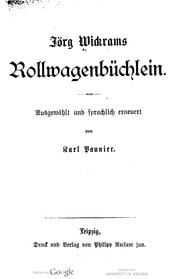 Cover of Jörg Wickrams Rollwagenbüchlein. Ausgewählt und sprachlich erneuert von Karl Pannier