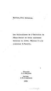 Cover of Les hollandismes de l'Imitation de Jésus-Christ et trois anciennes versions du livre. Réponse à M. le Chevalier B. Veratti