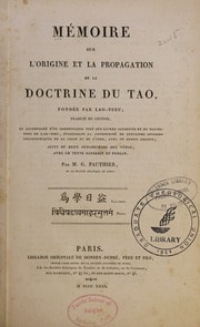 Cover of Mémoire sur l'origine et la propagation de la doctrine du Tao