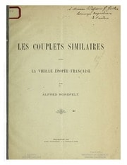 Cover of Les couplets similaires dans la vieille épopée française