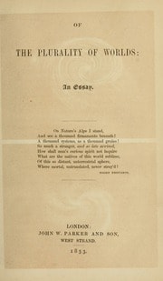 Cover of Of the plurality of worlds: an essay