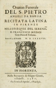 Cover of Orazion funerale del s. Pietro Angeli da Barga