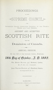 Cover of Proceedings of the Supreme Council of Canada Annual Session for 1882
